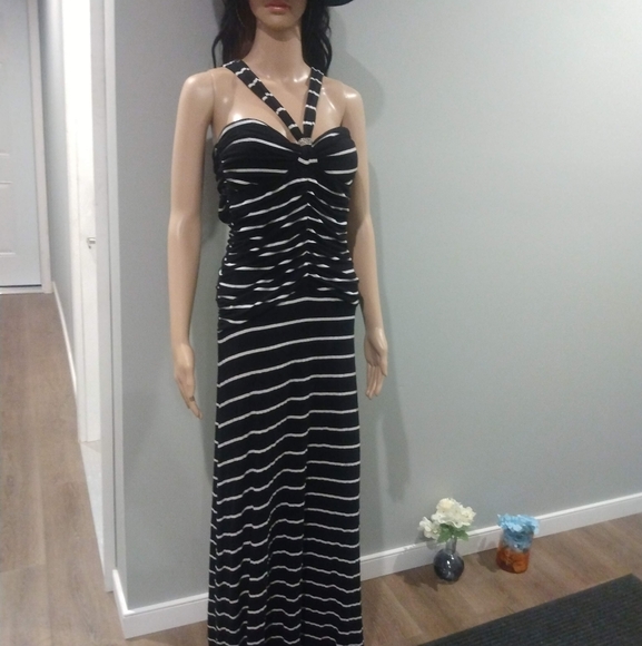 Baby Phat Black/White Striped Maxi Dress - Picture 1 of 16